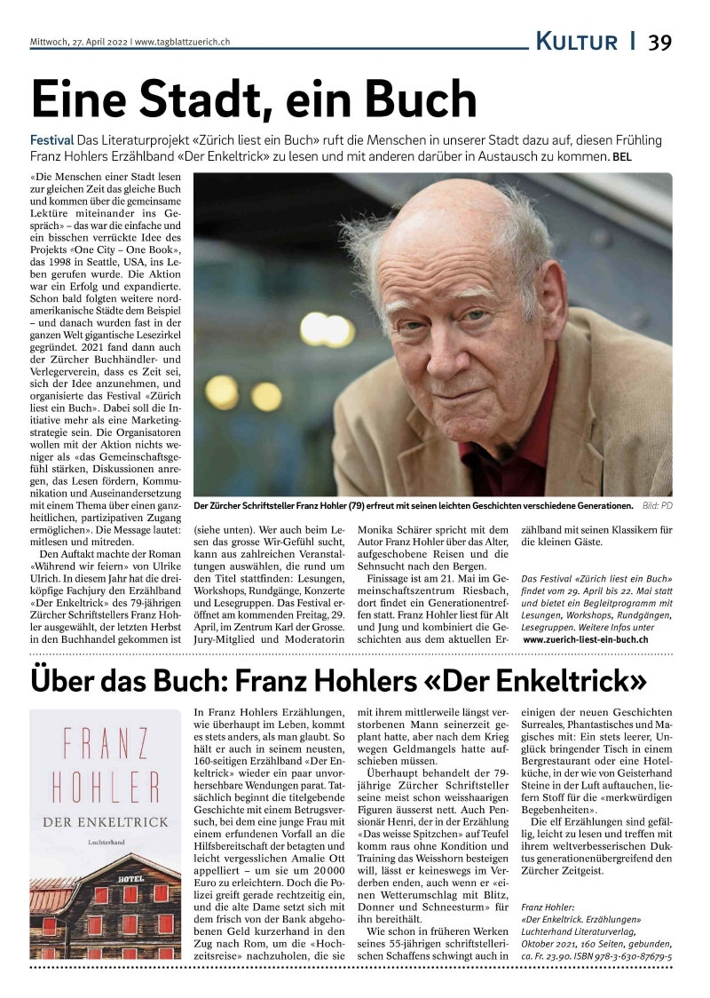 «Zürich liest ein Buch» in den Medien